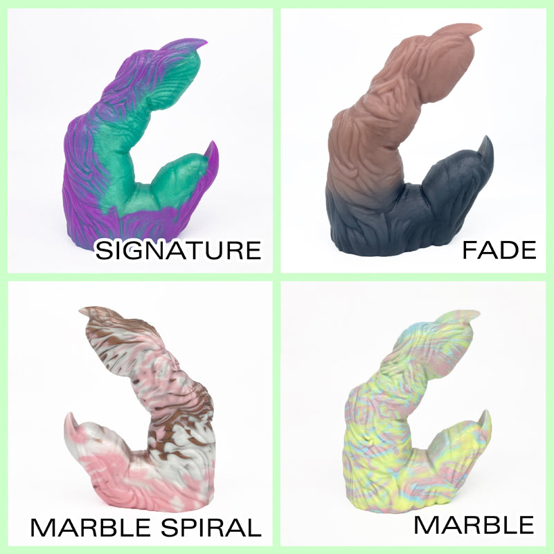4 panels showing 4 different types of pour for Wolfing: Signature (top left), Fade (top right), Marble Spiral (bottom left) and Marble (bottom right)
