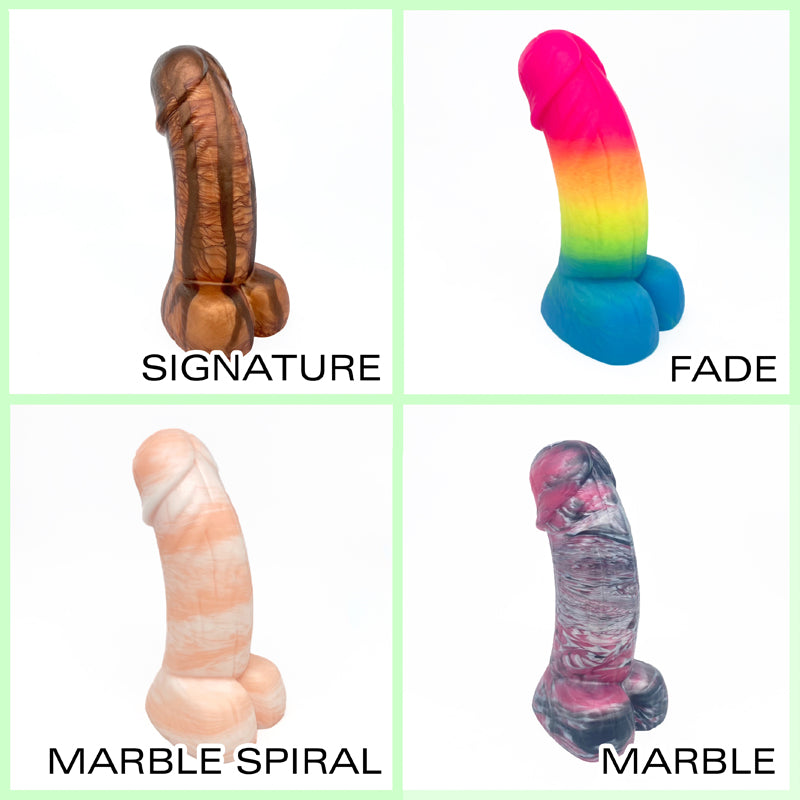 4 panels showing 4 different types of pour for Woodsman: Signature (top left), Fade (top right), Marble Spiral (bottom left) and Marble (bottom right)